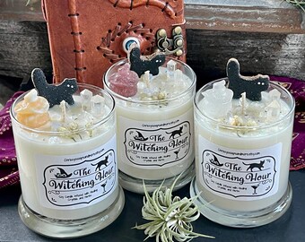 Witching Hour Soy Candle: Halloween Spell Candle with Crystal