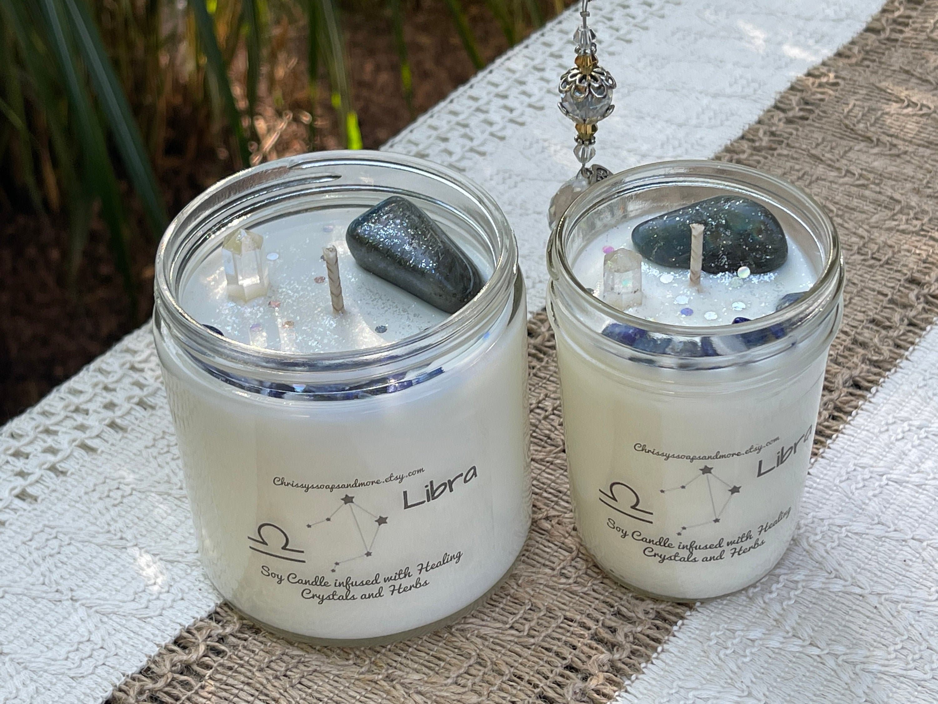 Libra Zodiac Crystal Candle Horoscope Candle Astrology Etsy