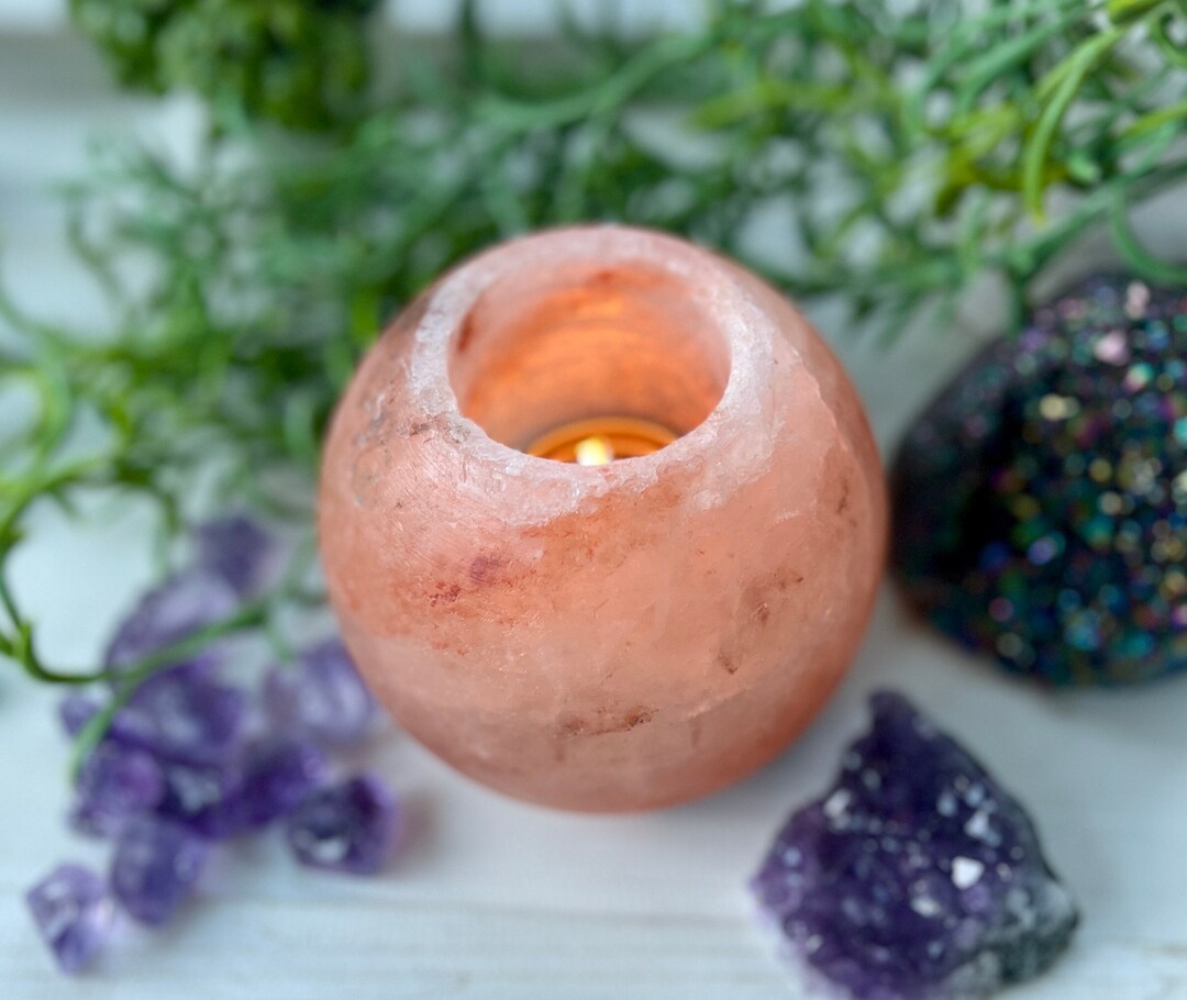 Himalayan Salt Tea Light Candle Holder Sphere Spa Candle Crystal Tea