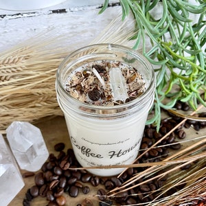 Crystal Coffee House Candle Soy Candle Healing Crystals and Herbs Candle Gift Coffee Scented Candle Coffee Lover Gift image 6