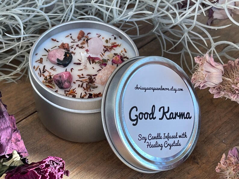 Good Karma Crystal Candle Soy Candle Meditation Candle Etsy