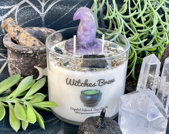 Witches Brew Candle - Crystal Candle - Crystal Witch Hat Carving - Halloween Candle - Spell Candle - Fall Candle - Halloween Decor