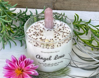 Angel Love Crystal Candle - Scented Soy Candle - Mindfulness Gift - Valentine Candle - Self Love - Intention Candle