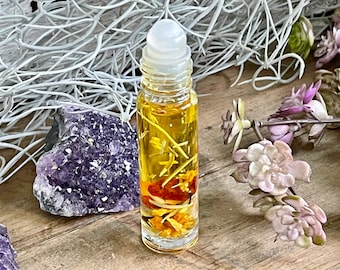 Leo Zodiac Perfume Oil: Citrine, Carnelian & Amethyst Crystals