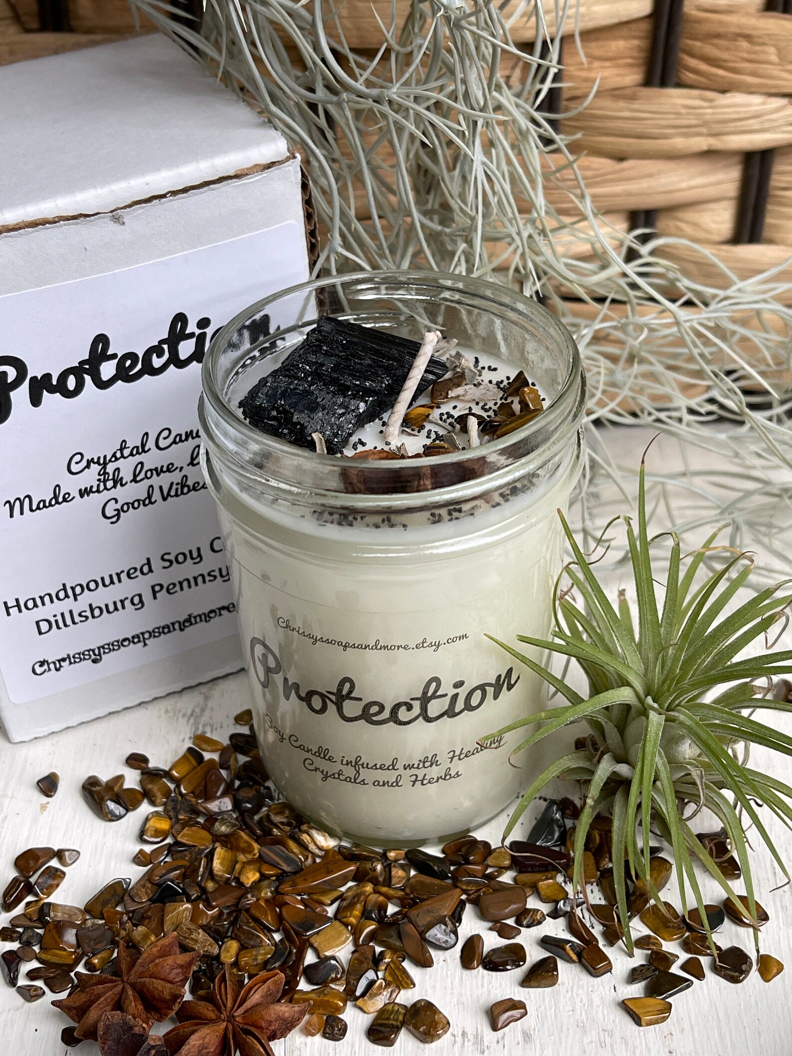 Crystal Protection Candle Herb Infused Candle Good Vibes Etsy