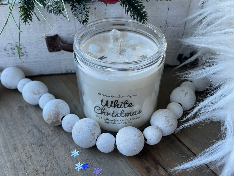 White Christmas Crystal Candle Yule Candle Soy Candle Christmas Candle Winter and Holiday Candles Christmas Decor image 4