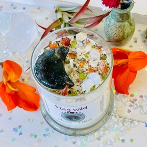 Stay Wild Moon Child Crystal Candle - Luxury Soy Candle - Labradorite Moon - Energy Candle - Manifestation Candle