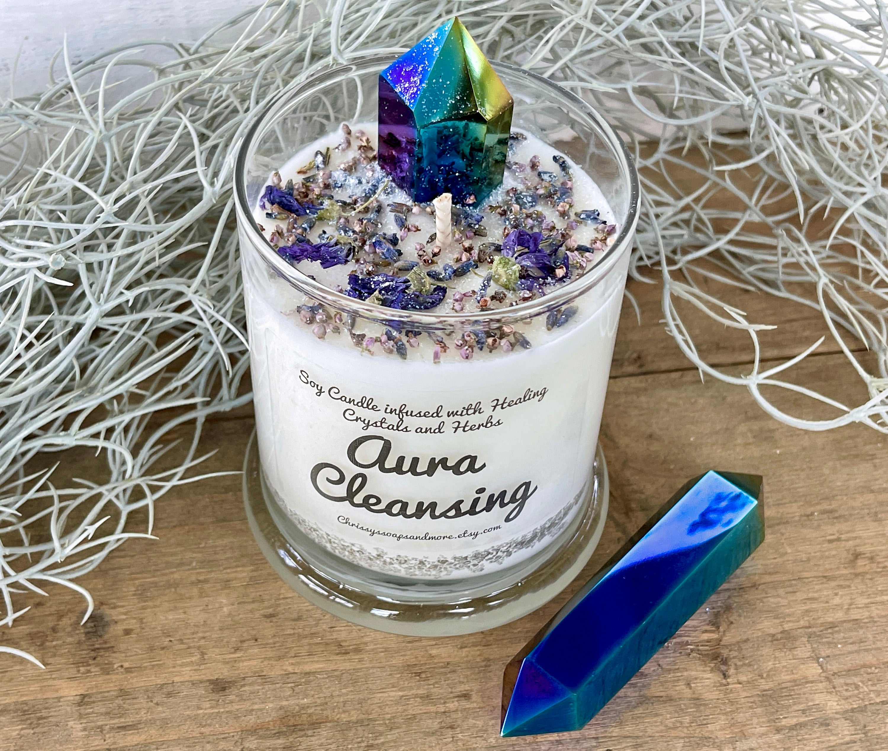Aura Cleansing Crystal Candle Energy Cleansing Meditation Etsy
