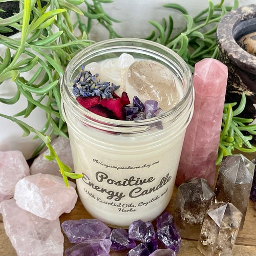 Positive Energy Candle 8oz - Crystal Candle - Aromatherapy Candle - Good Vibes
