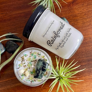 Rainforest Crystal Candle - Soy Candle - Botanical Candle - Zen Candle - Calming - Crystals and Herbs - Inner Peace
