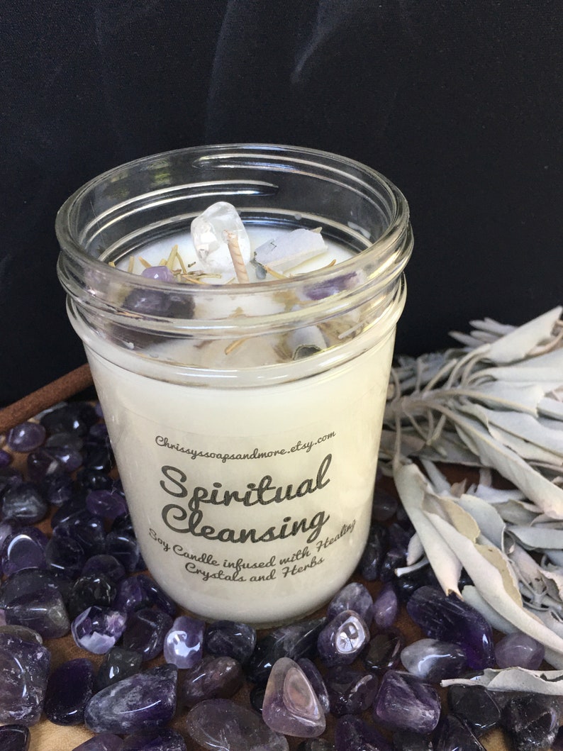 Spiritual Cleansing Candle Crystal Candle Intention Candle Etsy