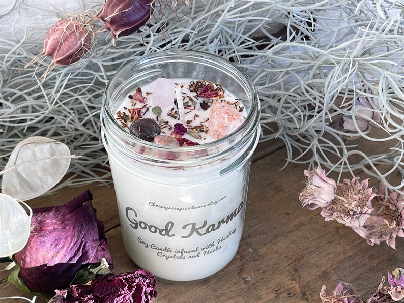 Good Karma Crystal Candle Soy Candle Meditation Candle Etsy