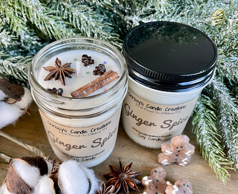 Ginger Spice Soy Candles handmade Christmas Candle Holiday Scent Vegan Soy Wax Farmhouse decor Hand Poured image 5