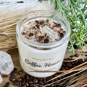 Crystal Coffee House Candle Soy Candle Healing Crystals and Herbs Candle Gift Coffee Scented Candle Coffee Lover Gift image 5