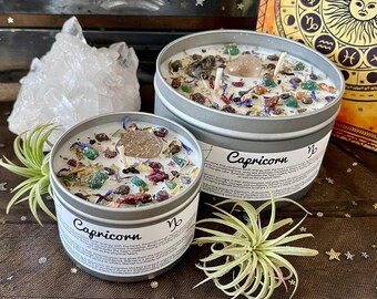 Capricorn Zodiac Crystal Candle - Astrology Horoscope Gift January Birthday Intention Natural Soy Wax