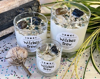 Crystal Witches Brew Soy Candle – Vanilla Sandalwood Scent