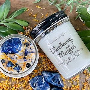 Blueberry Muffin Crystal Candle - Soy Candle - Bakery Scented Candle - Fall Candle - Winter Candle - Healing Crystals and Herbs