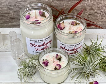 Strawberry Vanilla Soy Candles handmade - Scented Candles- Soy Wax - Farmhouse decor - Hand Poured - Mothers Day Gift