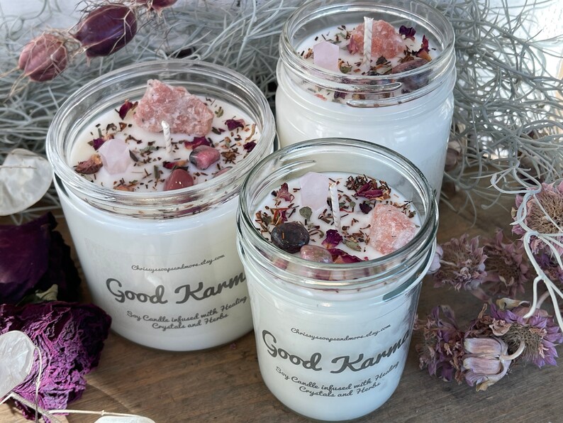 Good Karma Crystal Candle Soy Candle Meditation Candle Etsy