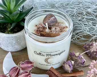 Celtic Moonspice Crystal Candle - Soy Candle - Soy Wax - Moonstone - Intuition - Inspiration