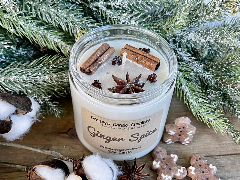 Ginger Spice Soy Candles handmade Christmas Candle Holiday Scent Vegan Soy Wax Farmhouse decor Hand Poured image 3