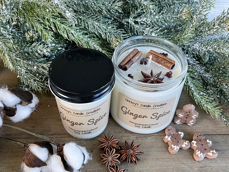 Ginger Spice Soy Candles handmade Christmas Candle Holiday Scent Vegan Soy Wax Farmhouse decor Hand Poured image 2