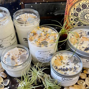 Gemini Zodiac Crystal Candle - Astrology Horoscope June Birthday Gift Natural Soy Intention Meditation Energy Healing