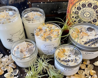 Bougie en cristal du zodiaque Gémeaux - Horoscope astrologique, cadeau d'anniversaire de juin, soja naturel, méditation, guérison énergétique