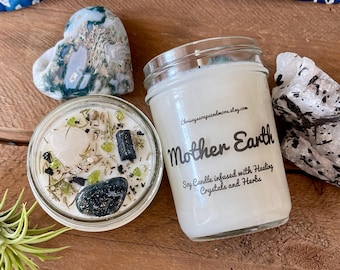 Mother Earth Crystal Soy Candle - Gaia Goddess - Energy Candle - Ritual Candle - Grounding Candle - Intention Candle - Healing Crystals