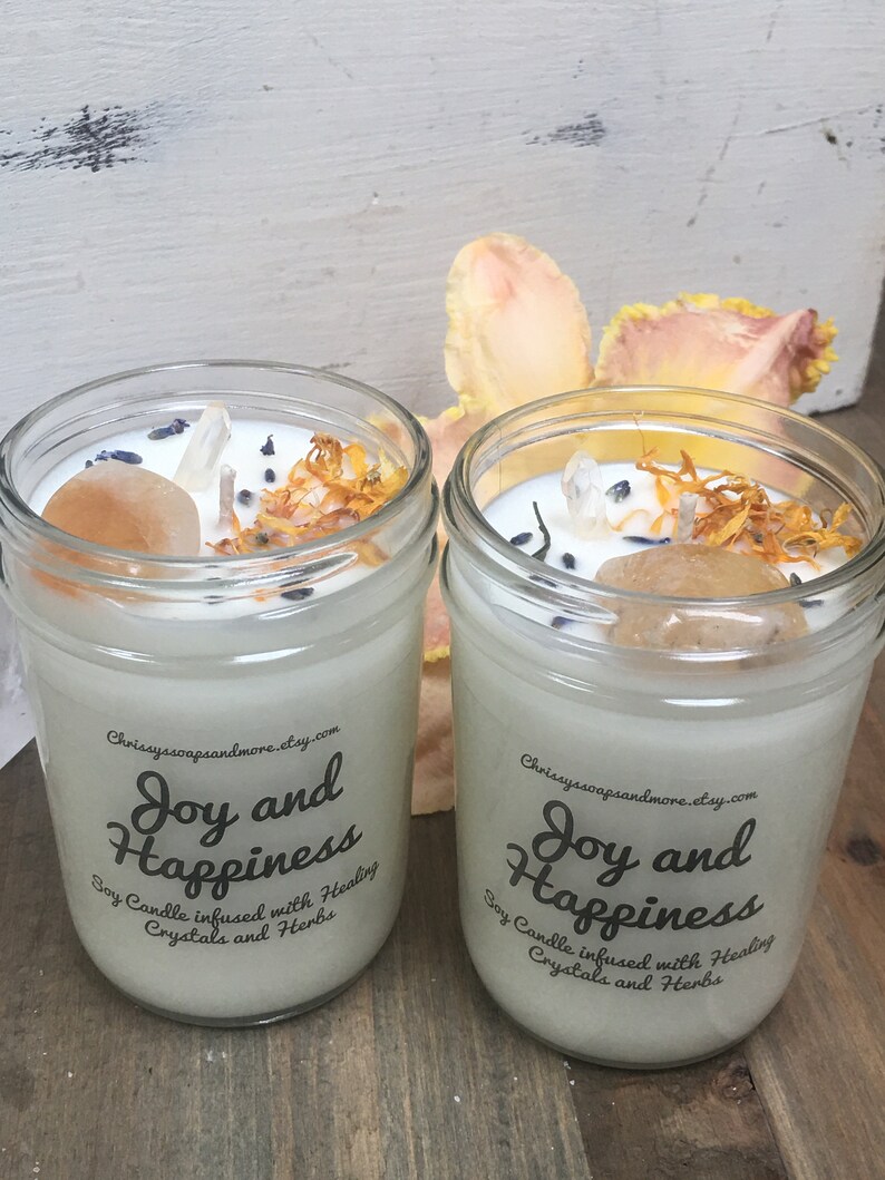 Joy and Happiness Candle Crystal Candle Citrine Clear Etsy