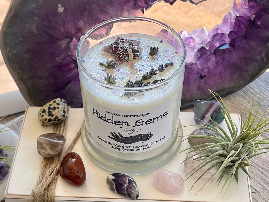 Hidden Crystal Soy Candle: Lavender Essential Oil, Gemstone Surprise - Etsy