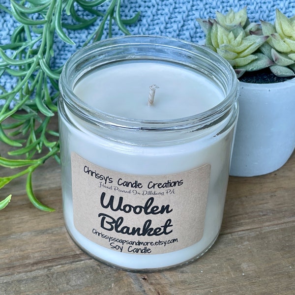 Woolen Blanket Soy Candles handmade - Fall Scent - Holiday Scent - Winter Candle - Cozy Candle - Soy Wax - Farmhouse decor
