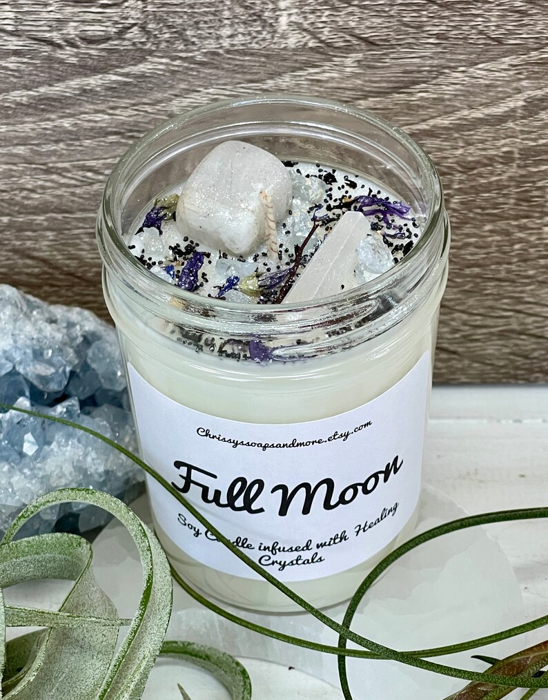 Full Moon Crystal Candle Ritual Candle Manifestation Candle Intention Candle Spell Candle Healing Crystals and Stones image 5