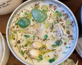 Bougie d'intention en cristal de sorcière des forêts - Paix - Tranquillité - Manifestation - Bougies de soja parfumées rituelles