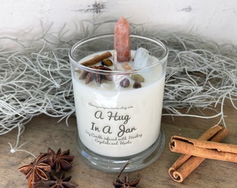 A Hug in a Jar Crystal Candle - Scented Soy Candle - Mindfulness Gift - Thinking of you gift - Coffee Lover - Sunstone Point