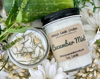 Cucumber Mint Soy Candles handmade - Fresh Scent - Summer Scent - Herb Infused Candle  - Vegan - Soy Wax - Farmhouse decor