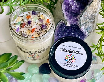 Blissful Vibes Crystal Candle - Soy Candle - Intention Candle - Mindfulness Gift - Spell Candle - Meditation Candle