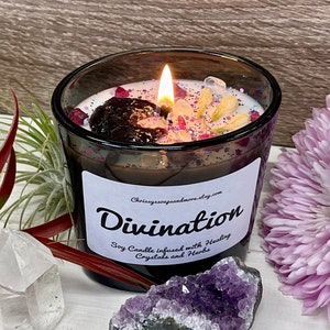 Divination Crystal Soy Candle - Ritual Candle - Intention Candle - Manifestation Candle - Handpoured Soy Wax - Altar Candle