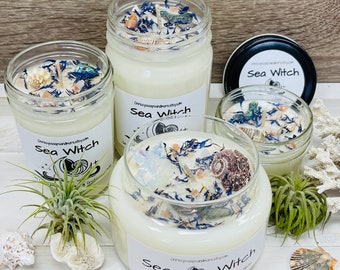 Sea Witch Crystal Candle - Soy Candle - Ocean Candle - Summer Scent - Mermaid Candle - Beach House decor - Mystical Candle - Spell Candle