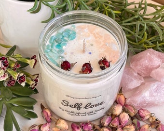 Self Love Crystal Candle - Soy Candle - Self Care - Self Acceptance - Mindfulness Gift - Intention Candle