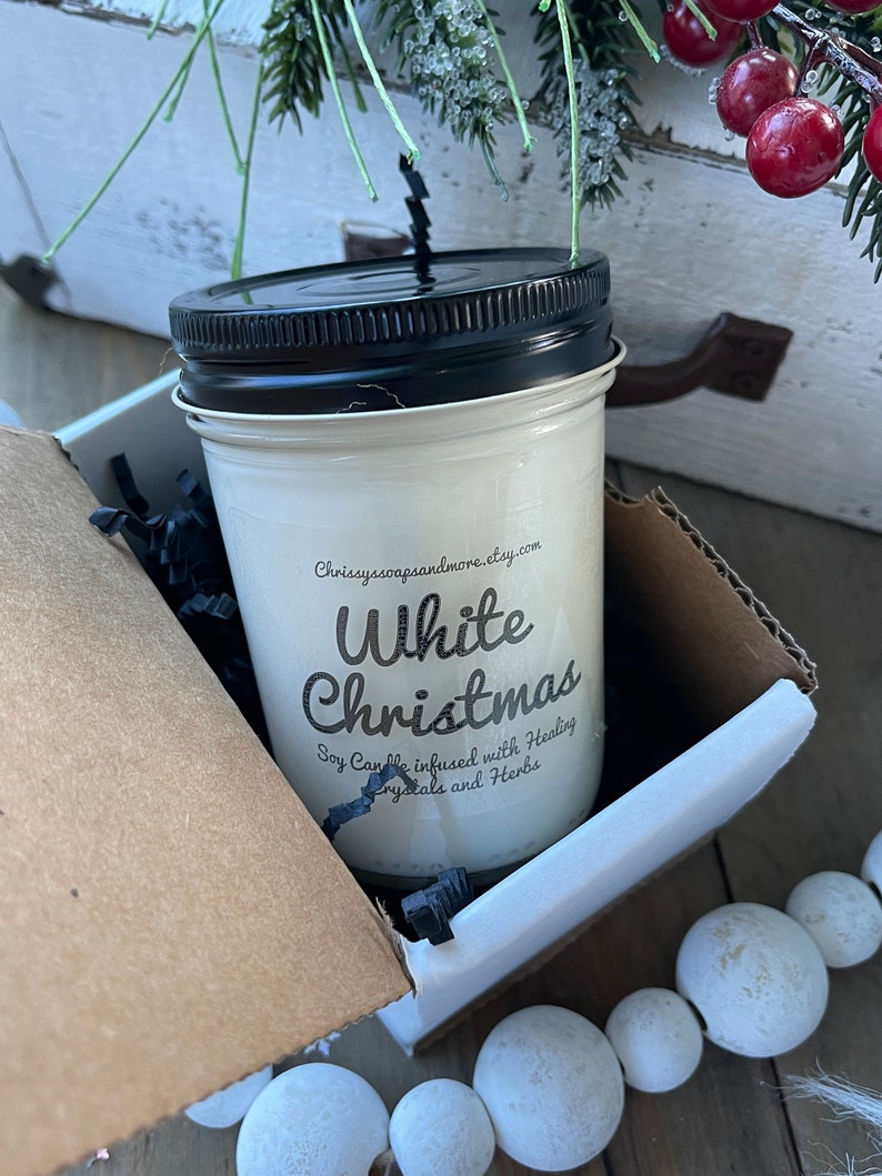 White Christmas Crystal Candle Yule Candle Soy Candle Christmas Candle Winter and Holiday Candles Christmas Decor image 8