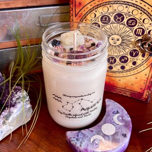 Bougie en cristal du zodiaque Verseau - Bougie horoscope - Bougie astrologique - Cadeau d'anniversaire de février - Bougie d'intention - Bougie de soja naturelle image 8