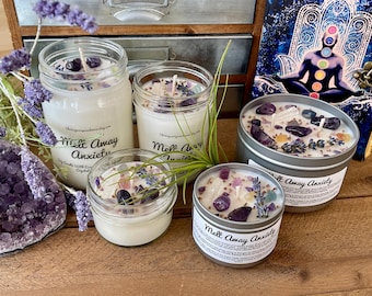 Melt Away Anxiety Crystal Candle - Soy Candle - Aromatherapy Candle - Good Vibes - Lavender Candle