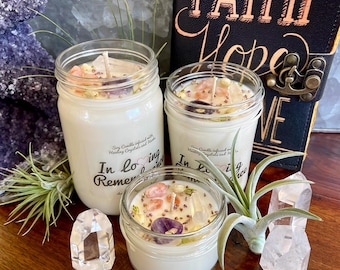 In Loving Remembrance Crystal Soy Candle - Bereavement Sympathy Memorial Gift for Healing & Meditation