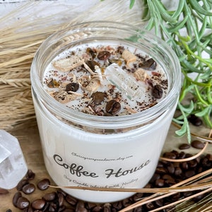 Crystal Coffee House Candle Soy Candle Healing Crystals and Herbs Candle Gift Coffee Scented Candle Coffee Lover Gift image 4