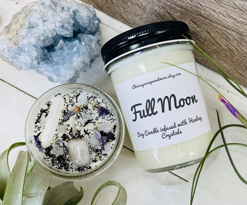 Full Moon Crystal Candle Ritual Candle Manifestation Candle Intention Candle Spell Candle Healing Crystals and Stones image 1