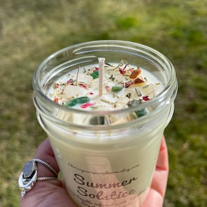 Summer Solstice Crystal Candle: Emerald, Quartz, Pomegranate Ginger Scent