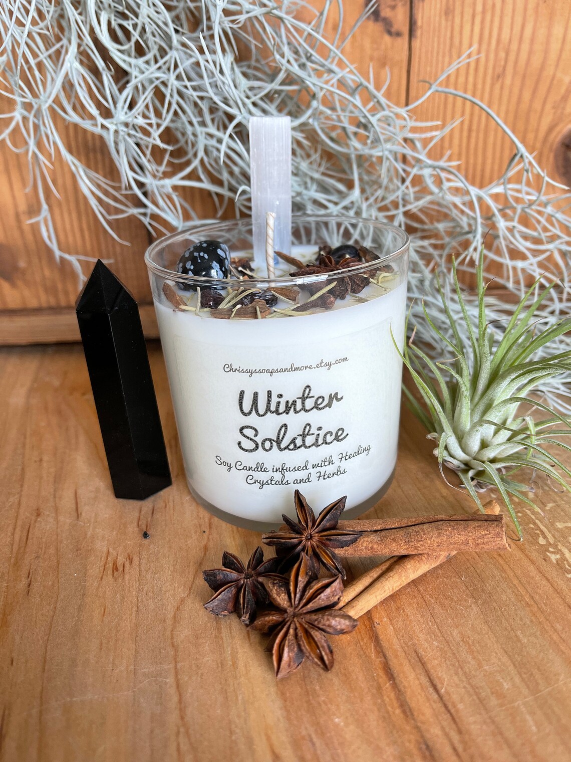 Winter Solstice Crystal Candle Selenite Pendant Candle Etsy