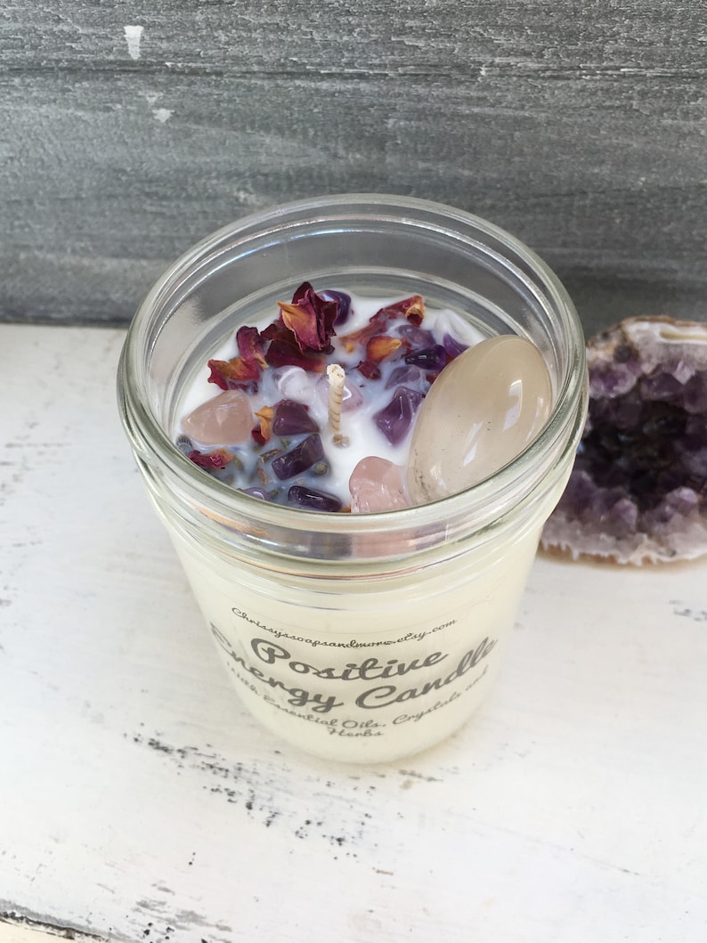 Positive Energy Candle 8oz - Crystal Candle - Aromatherapy Candle - Good Vibes 