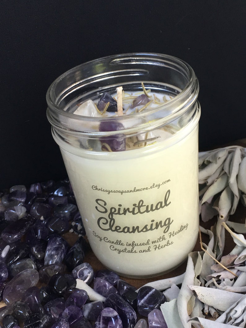 Spiritual Cleansing Candle Crystal Candle Intention Candle Etsy